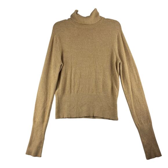 Apt9 Long Sleeve Turtleneck Sweater Womens Large Nylon Metallic Soft Camel Nubby - Picture 1 of 12